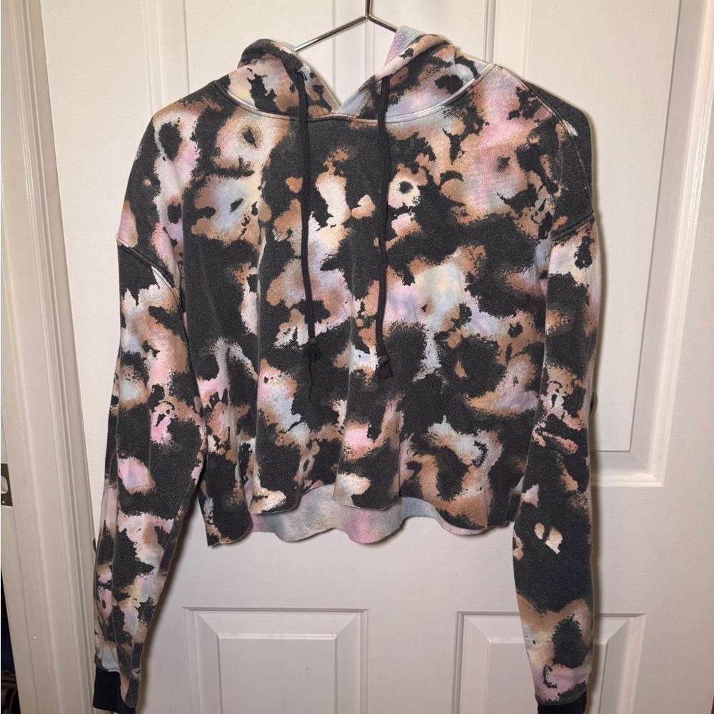 Wild Fable Women's Tie-Dye Cropped Hoodie - Black, Pink, Tan